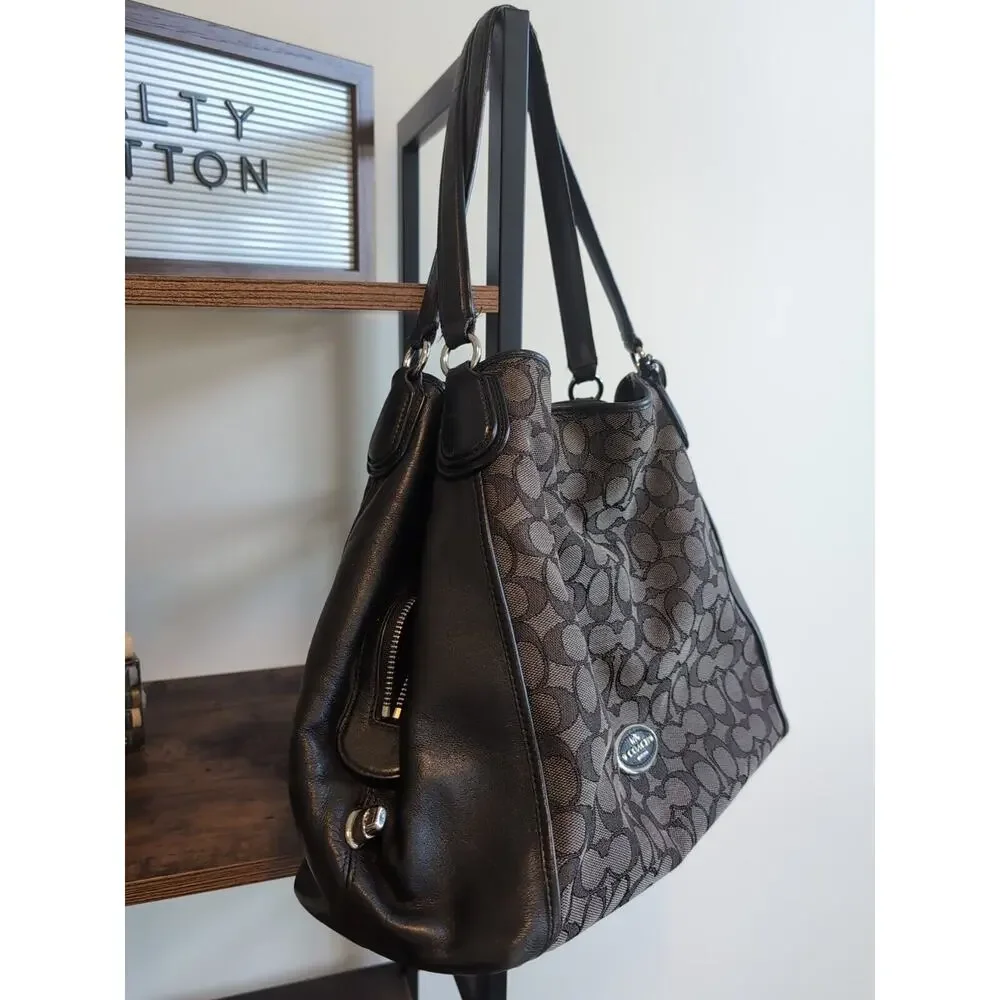 Coach Edie Shoulder Bag In Signature Black‎ Jacquard